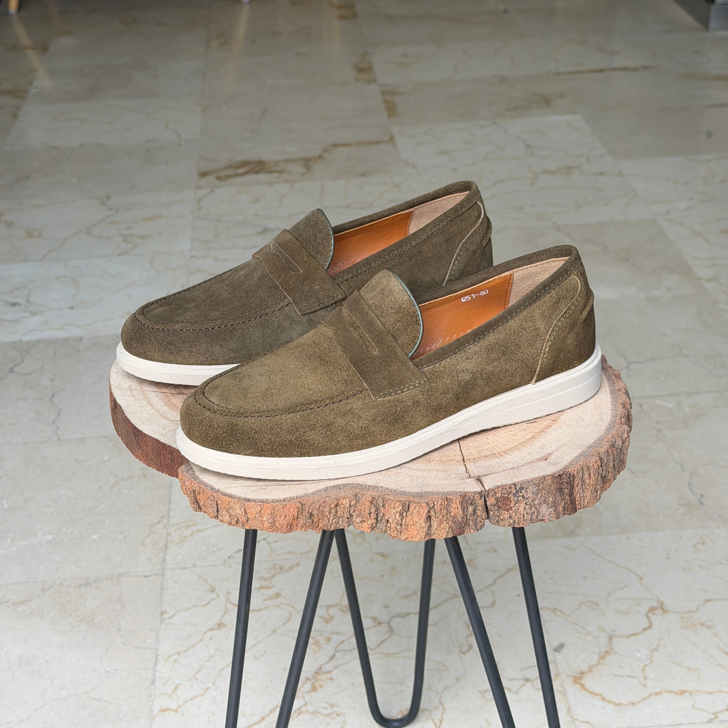 MOCASSIN EN DAIM BERLIN 051 VERT - Shopilo Shoes