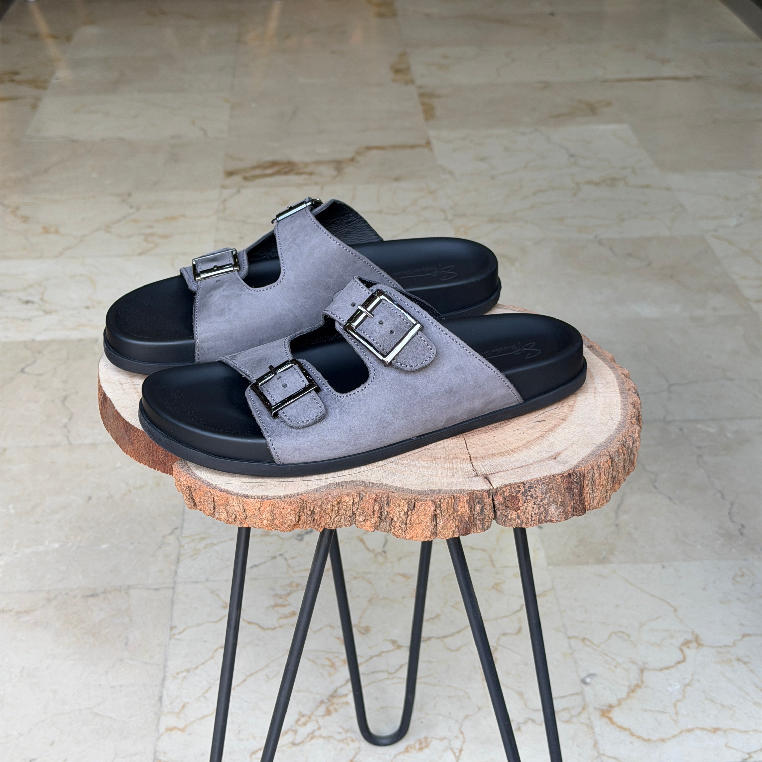 SANDALE EN CUIR Terra-Cuir 204 Gris Nubuck