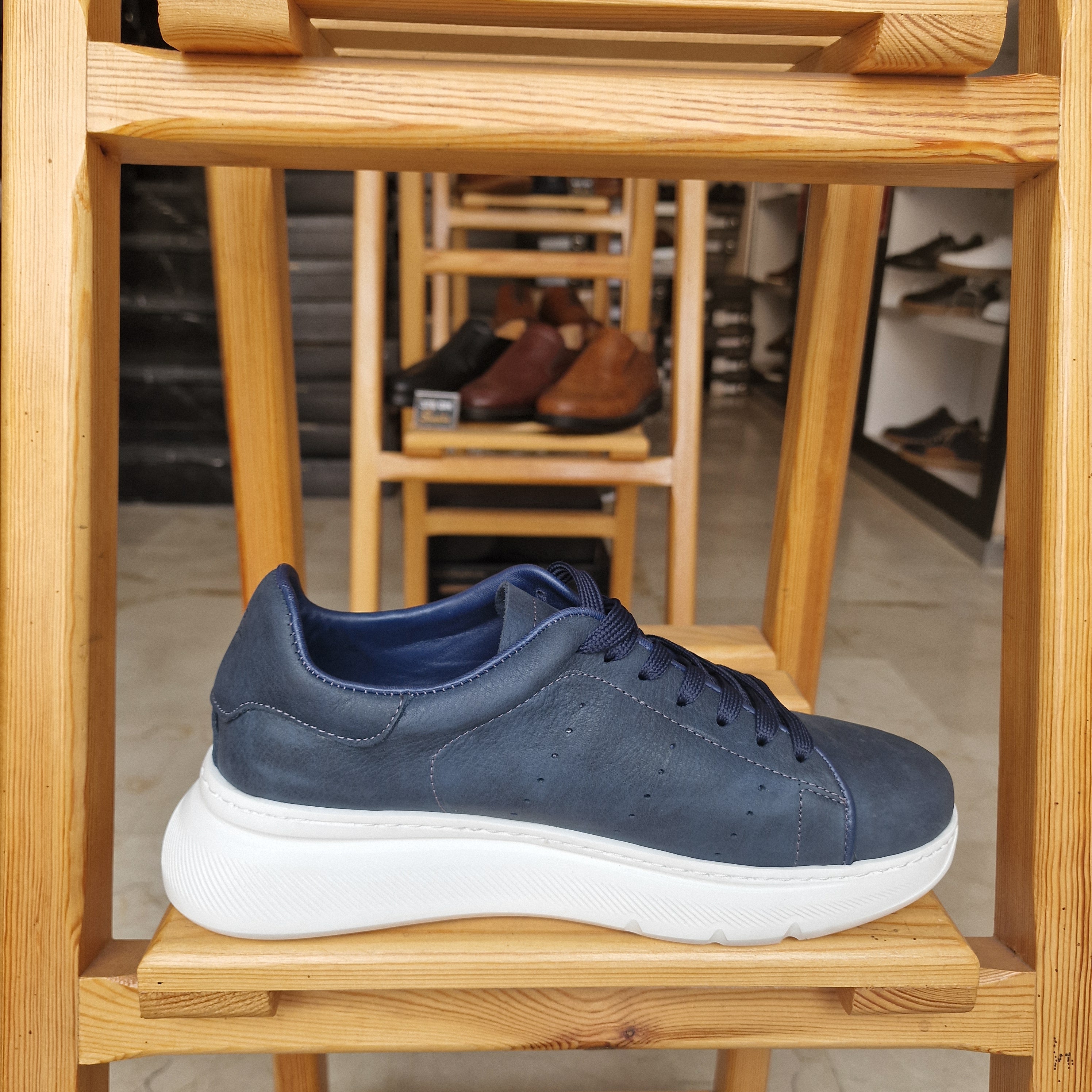 Basket En Cuir Xcellence Bleu Nubuck 1 -1007 Eva