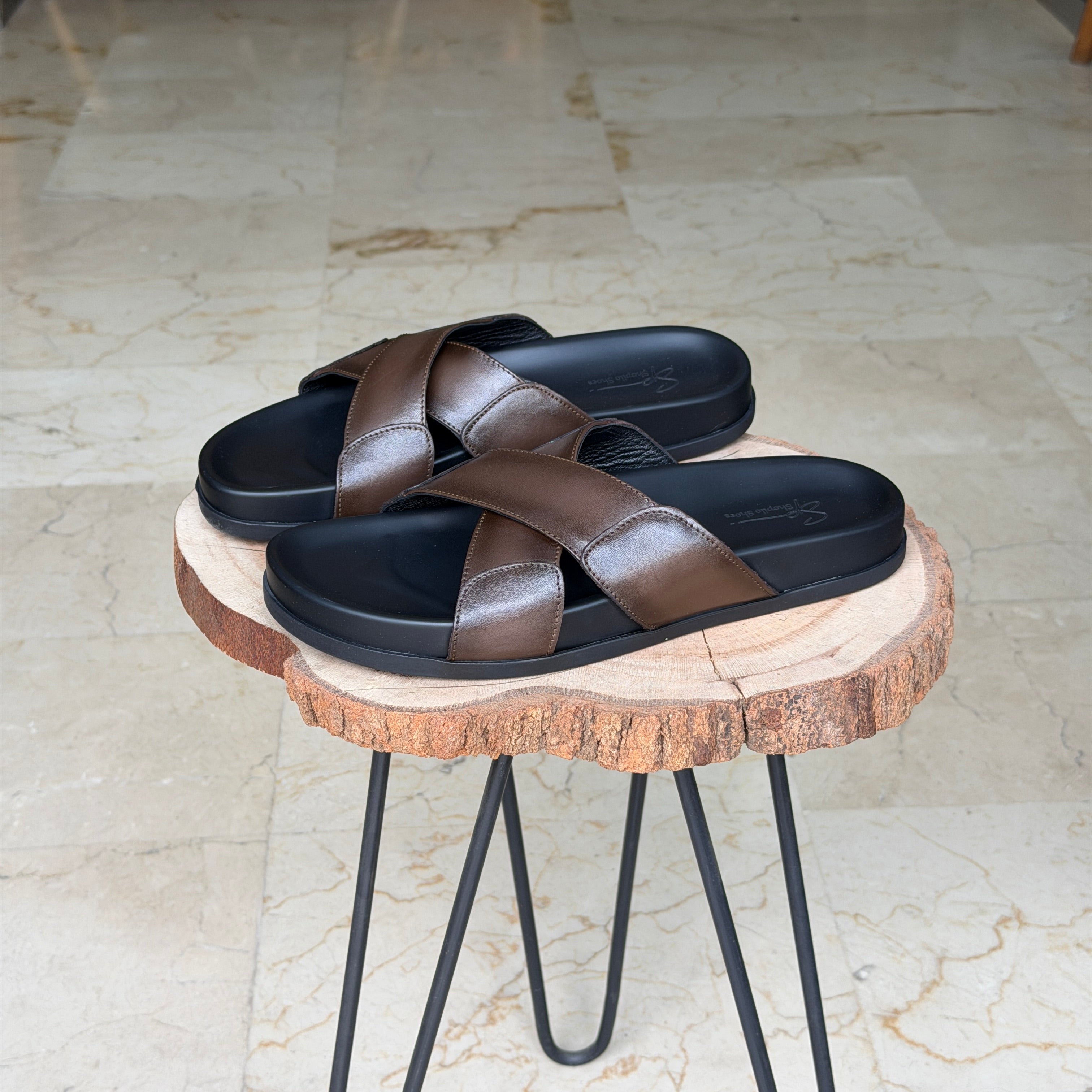 SANDALE EN CUIR Terra-Cuir 040 Marron Taba