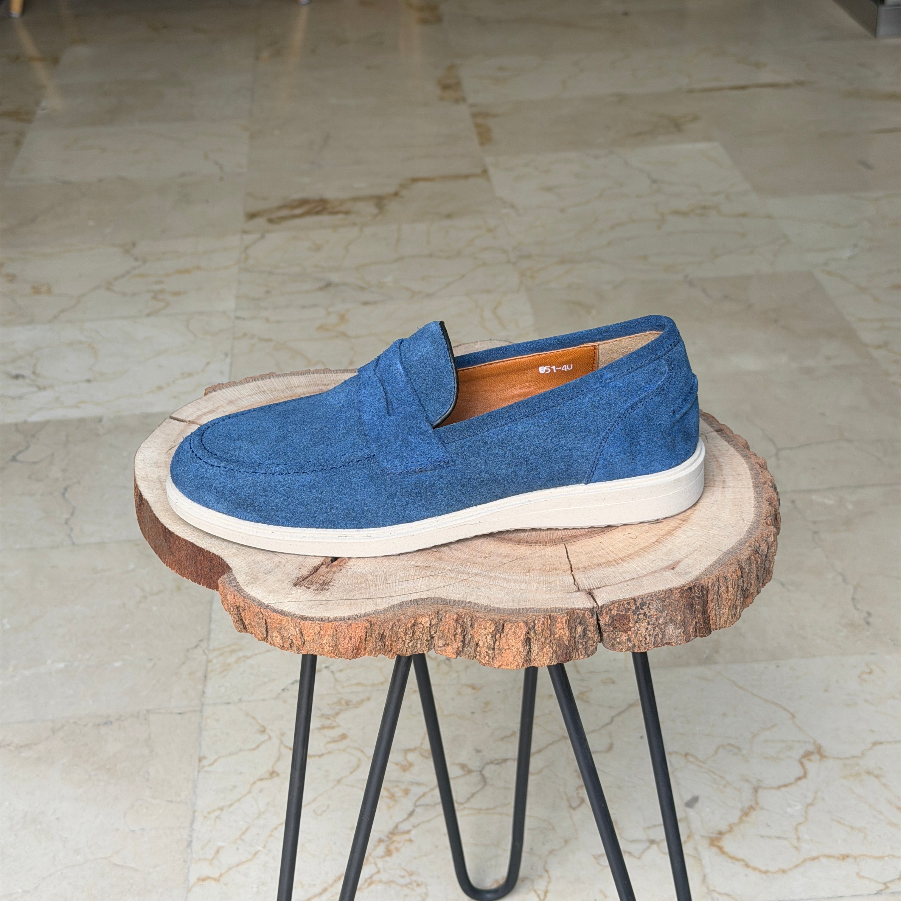 MOCASSIN EN DAIM BERLIN 051 BLEU CIEL - Shopilo Shoes