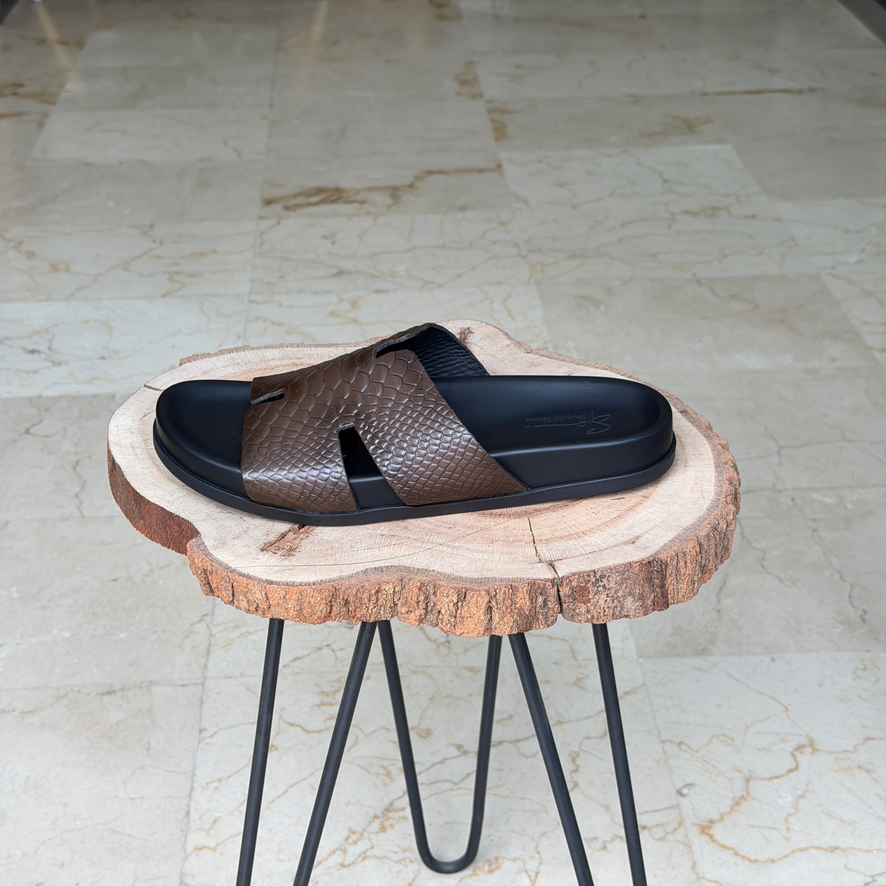 SANDALE EN CUIR Terra-Cuir 1978   Marron Croco - Shopilo Shoes