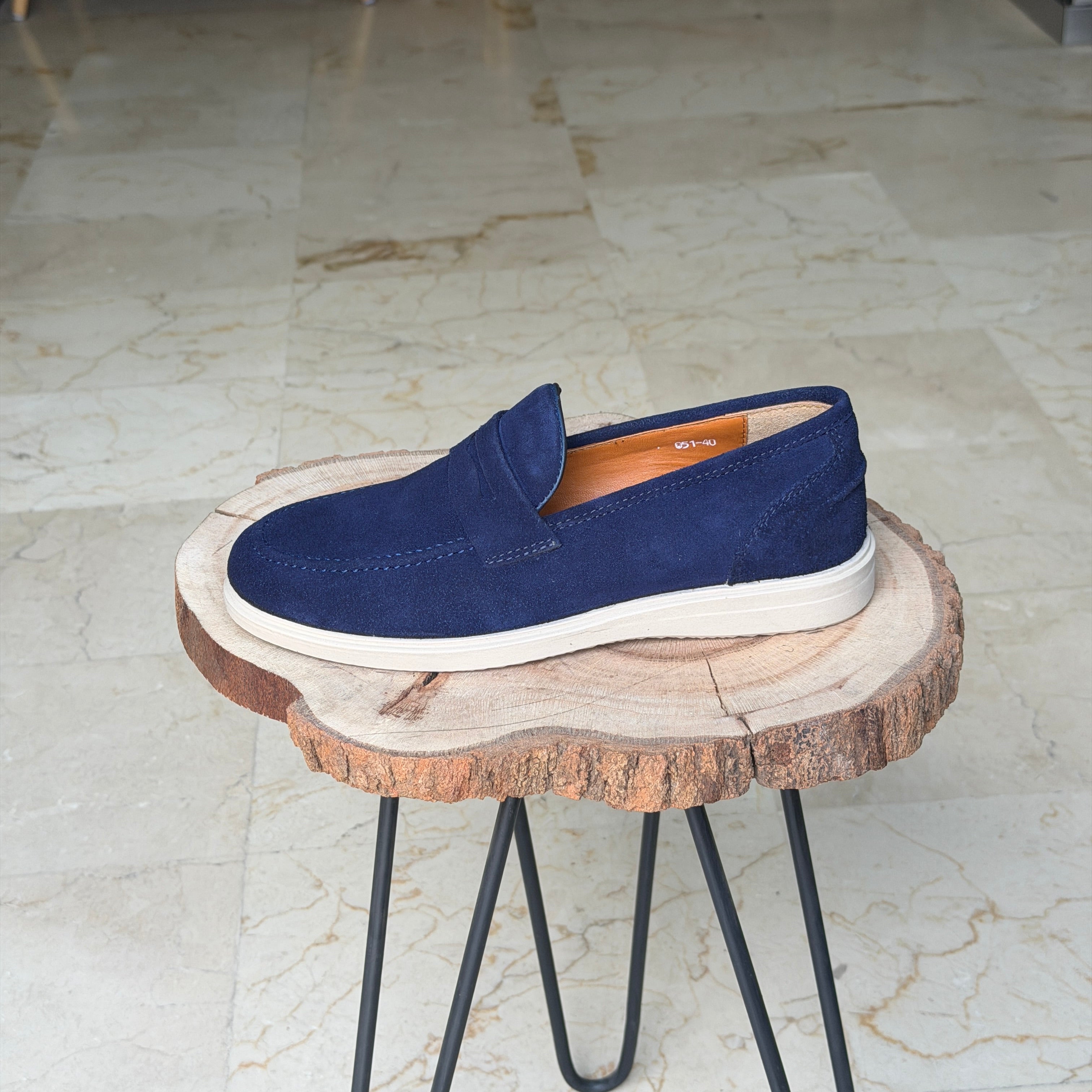 MOCASSIN EN DAIM BERLIN 051 BLEU MARRINE - Shopilo Shoes