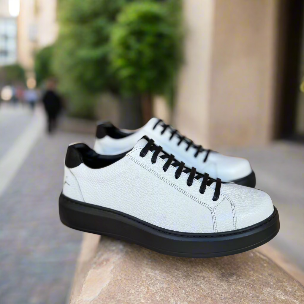 Sneakers / Basket En Cuir Sp Blanc & N