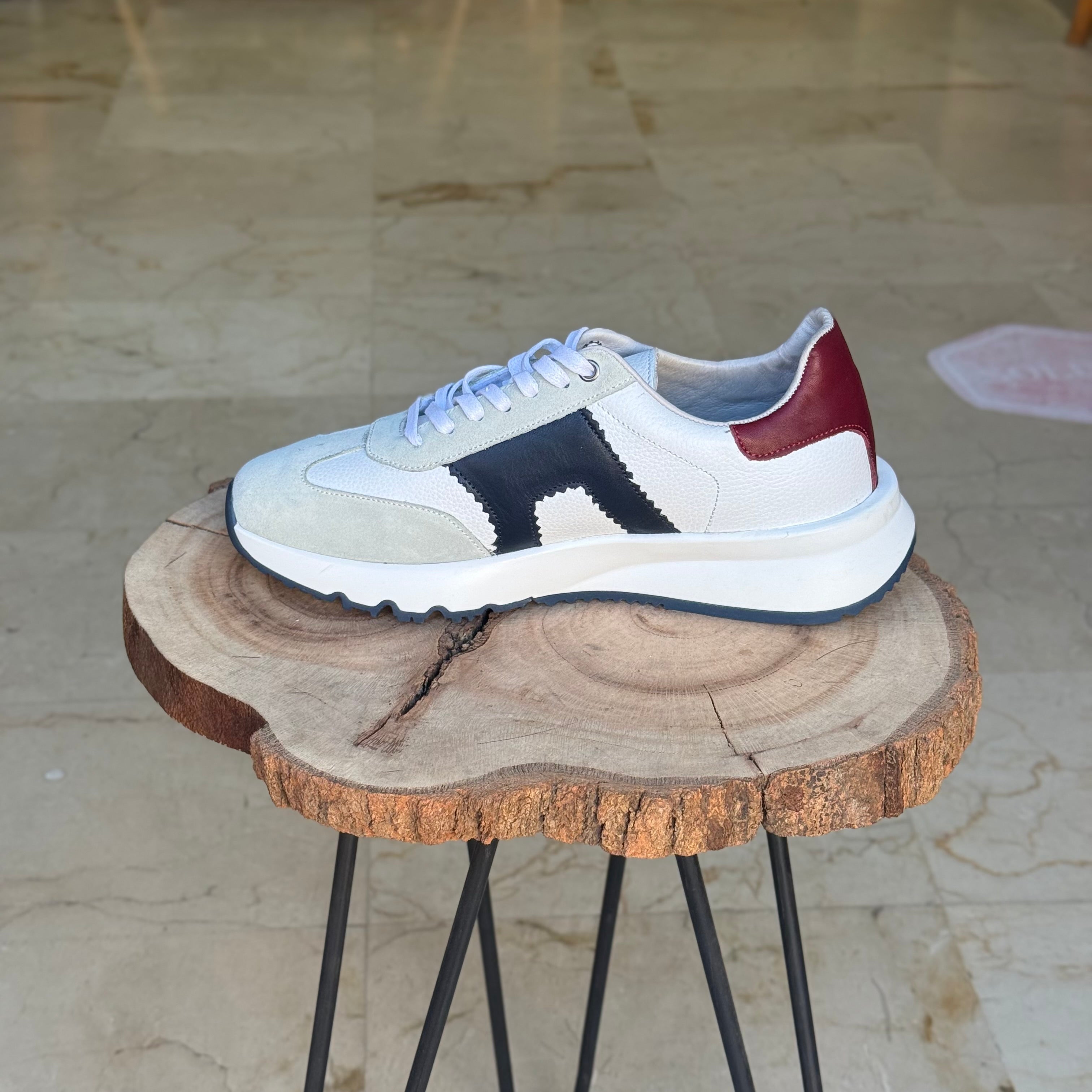 Basket en cuir - 926 blanc ( garnage grenat ) - Shopilo Shoes