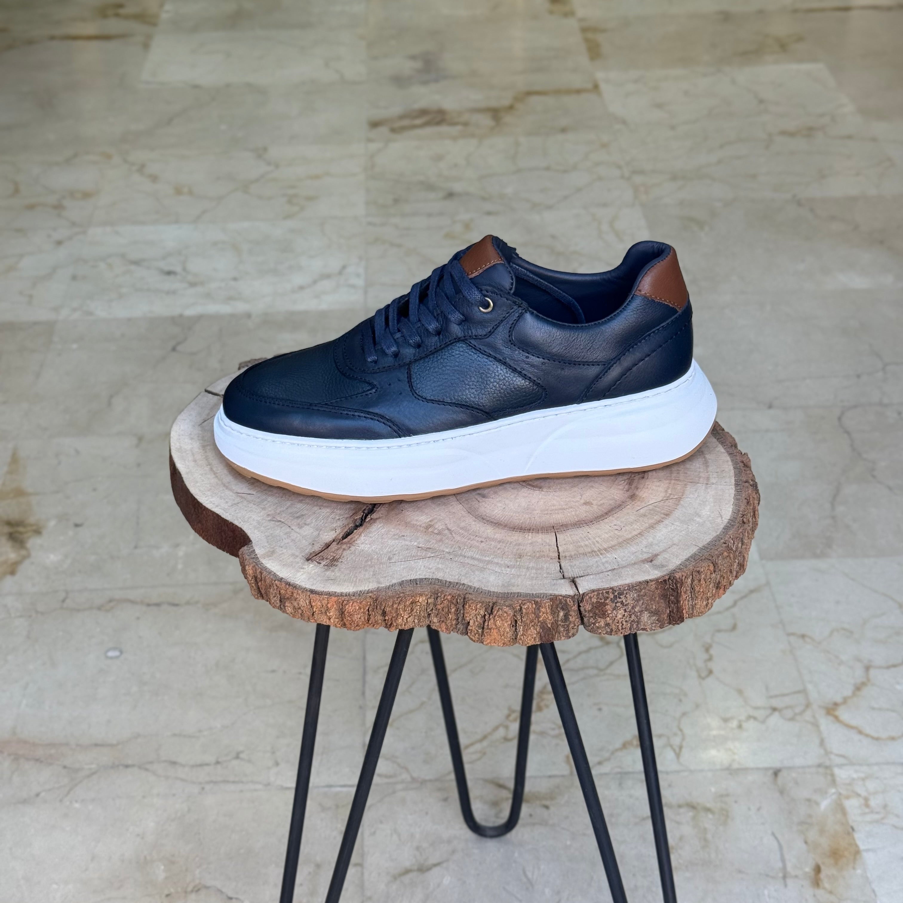 basket en cuir - 874 bleu / b