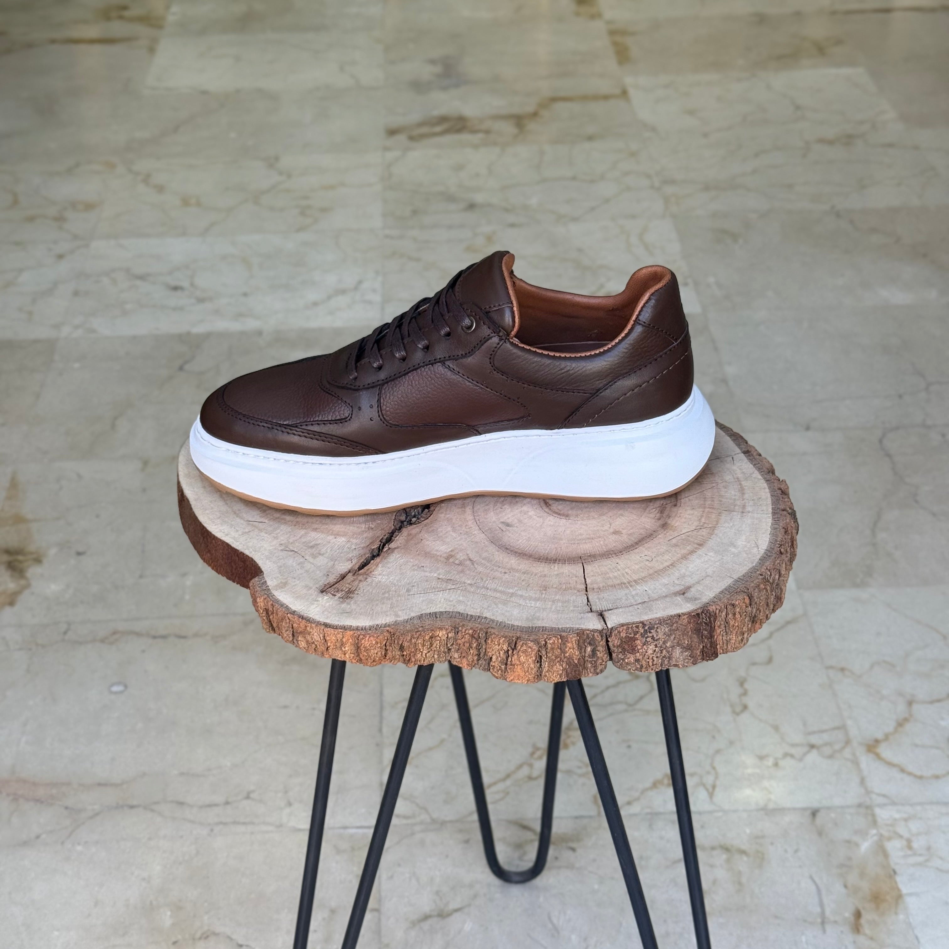 basket en cuir - 874 marron / b