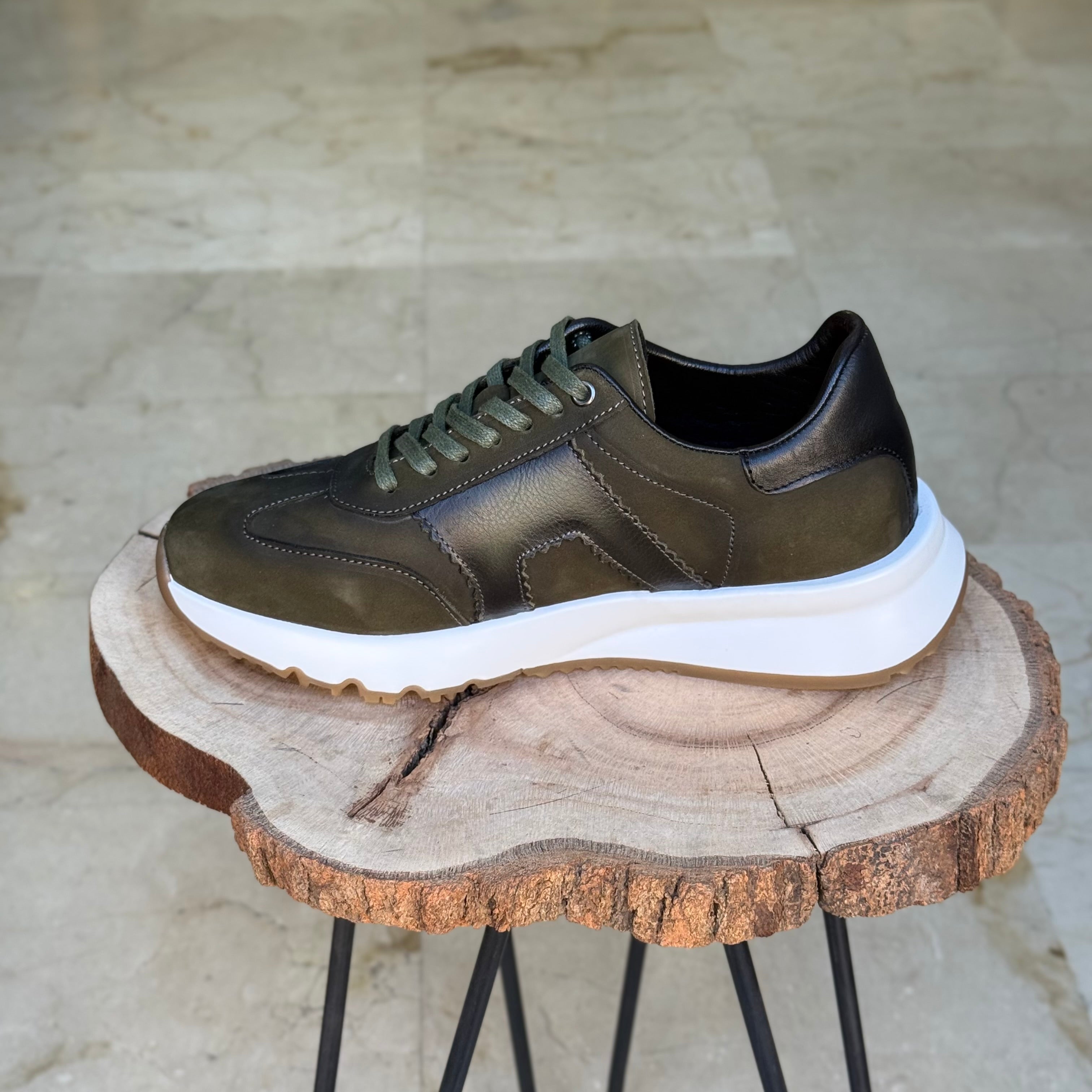 Basket en cuir - 926 vert/ b