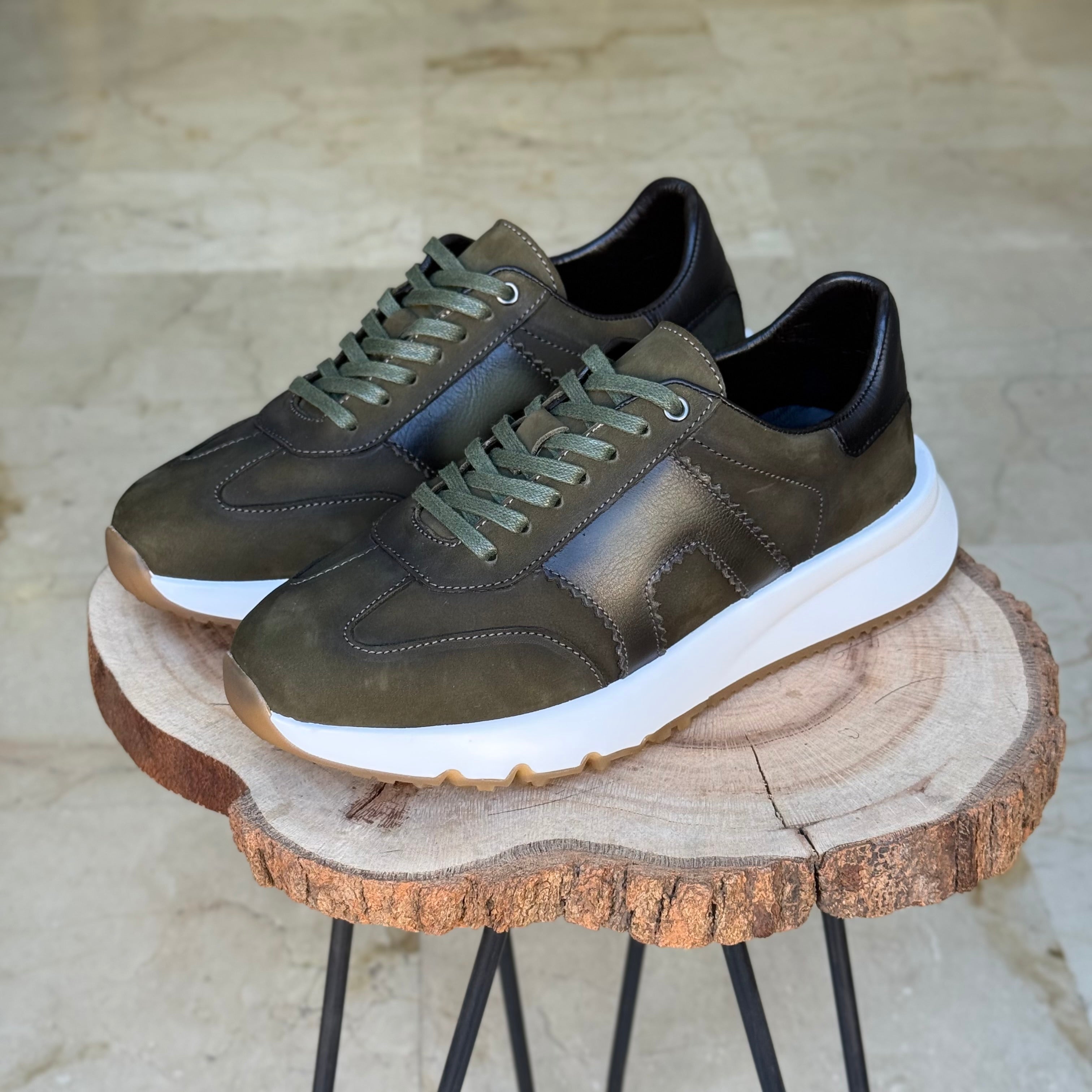 Basket en cuir - 926 vert/ b