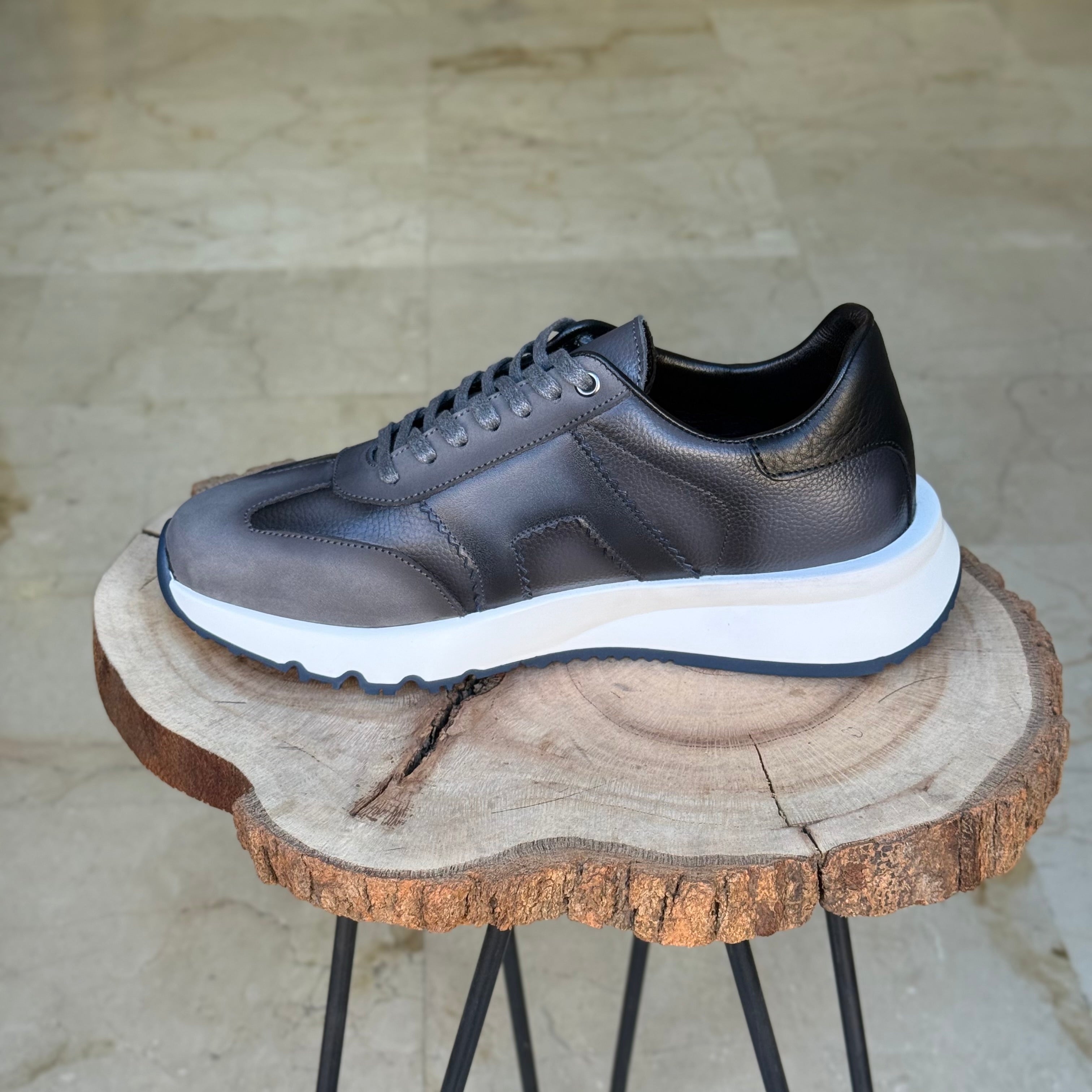 basket en cuir - 926 gris / b