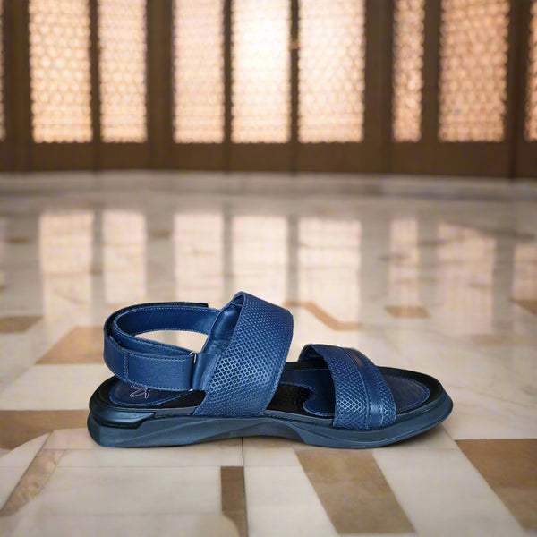 Sandales pour homme en cuir bleu avec boucle métallique élégante - Chaussures confortables été 2025
