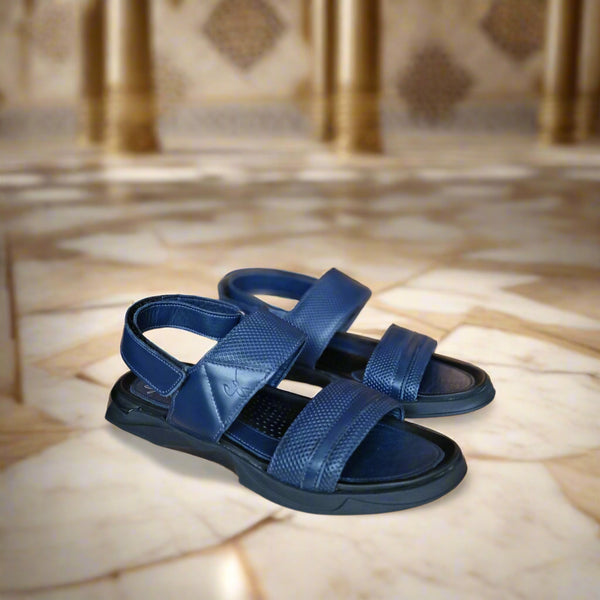 Sandales pour homme en cuir bleu avec boucle métallique élégante - Chaussures confortables été 2025