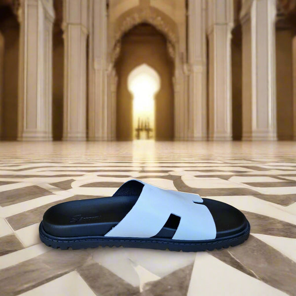Sandales pour homme en cuir blanc  métallique élégante - Chaussures confortables été 2025