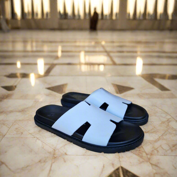 Sandales pour homme en cuir blanc  métallique élégante - Chaussures confortables été 
