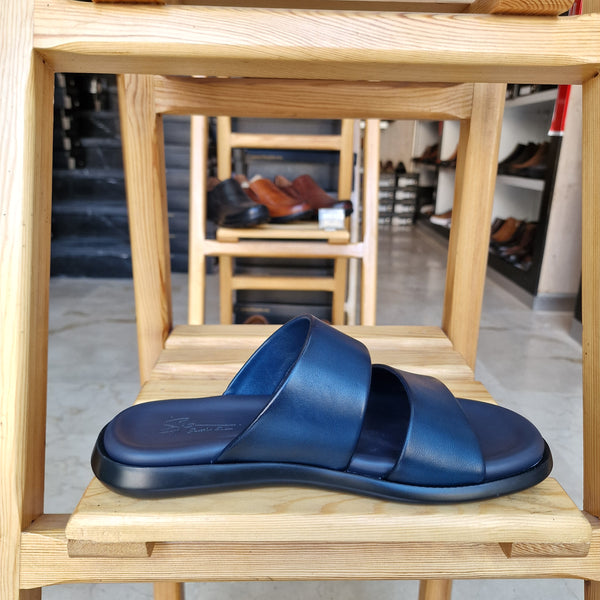 Sandales pour homme en cuir bleu métallique élégante - Chaussures confortables été