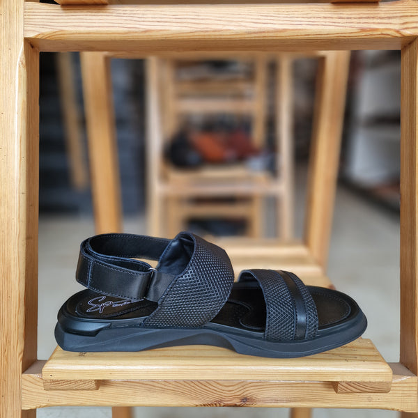 Sandales pour homme en cuir noir métallique élégante - Chaussures confortables été 2025