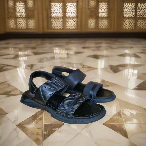 Sandales pour homme en cuir noir métallique élégante - Chaussures confortables été 2025