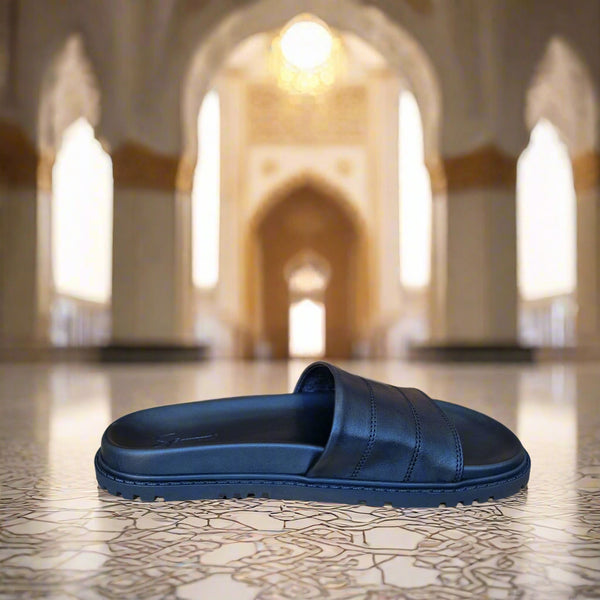 Sandales pour homme en cuir noir avec boucle métallique élégante - Chaussures confortables été 2025