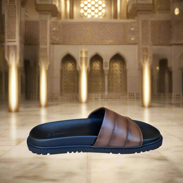 Sandales pour homme en cuir taba avec boucle métallique élégante - Chaussures confortables été 2025