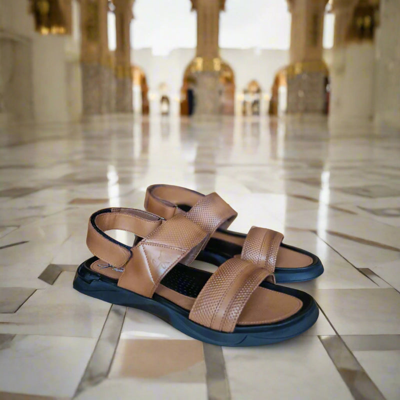 Sandales pour homme en cuir taba métallique élégante - Chaussures confortables été 2025
