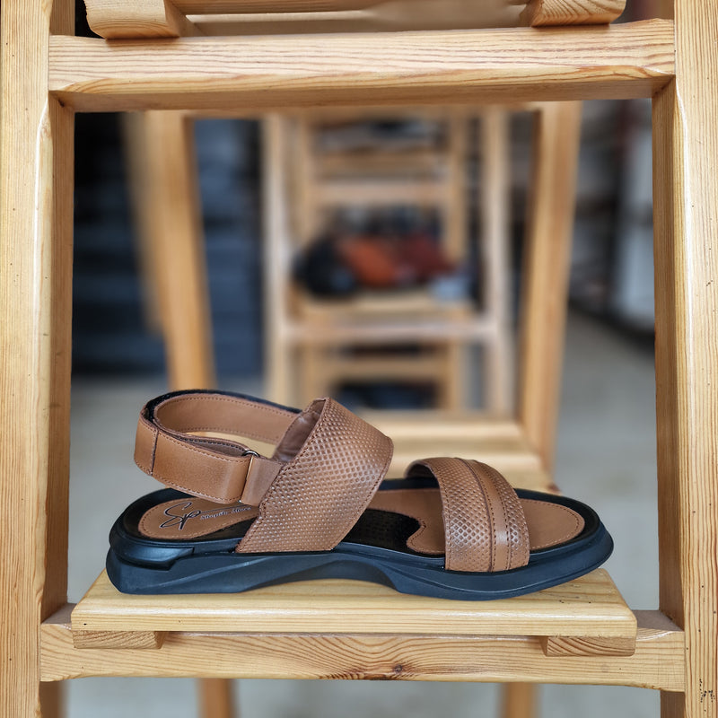 Sandales pour homme en cuir taba métallique élégante - Chaussures confortables été 2025