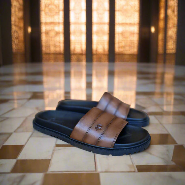 Sandales pour homme en cuir taba  métallique élégante - Chaussures confortables été 2025