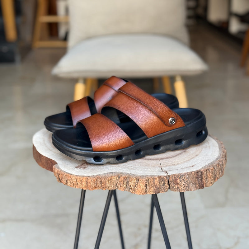 Sandales pour homme en cuir taba avec boucle élégante - Chaussures confortables été 2025