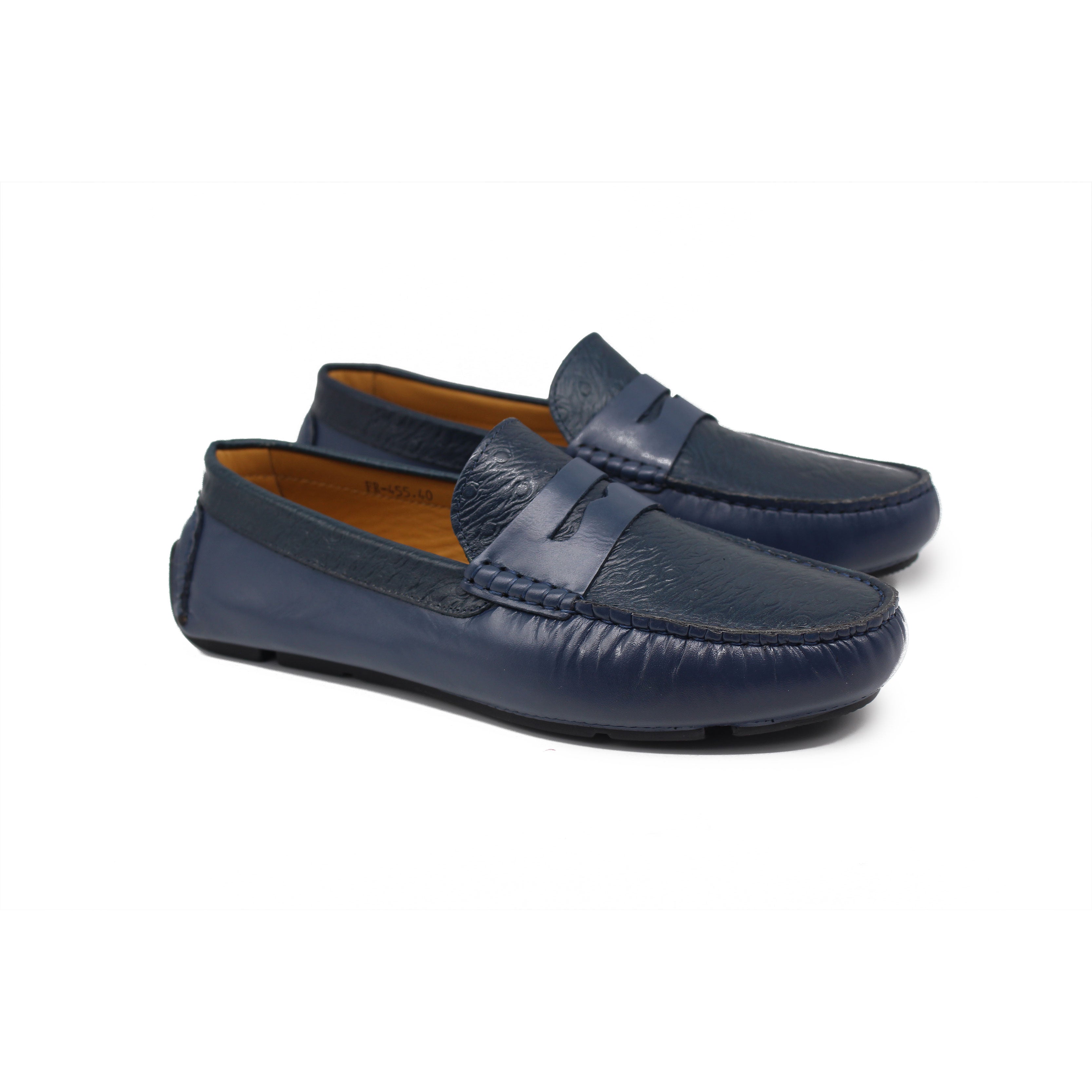 Mocassin en Cuir Ref : 455 Bleu Autruche