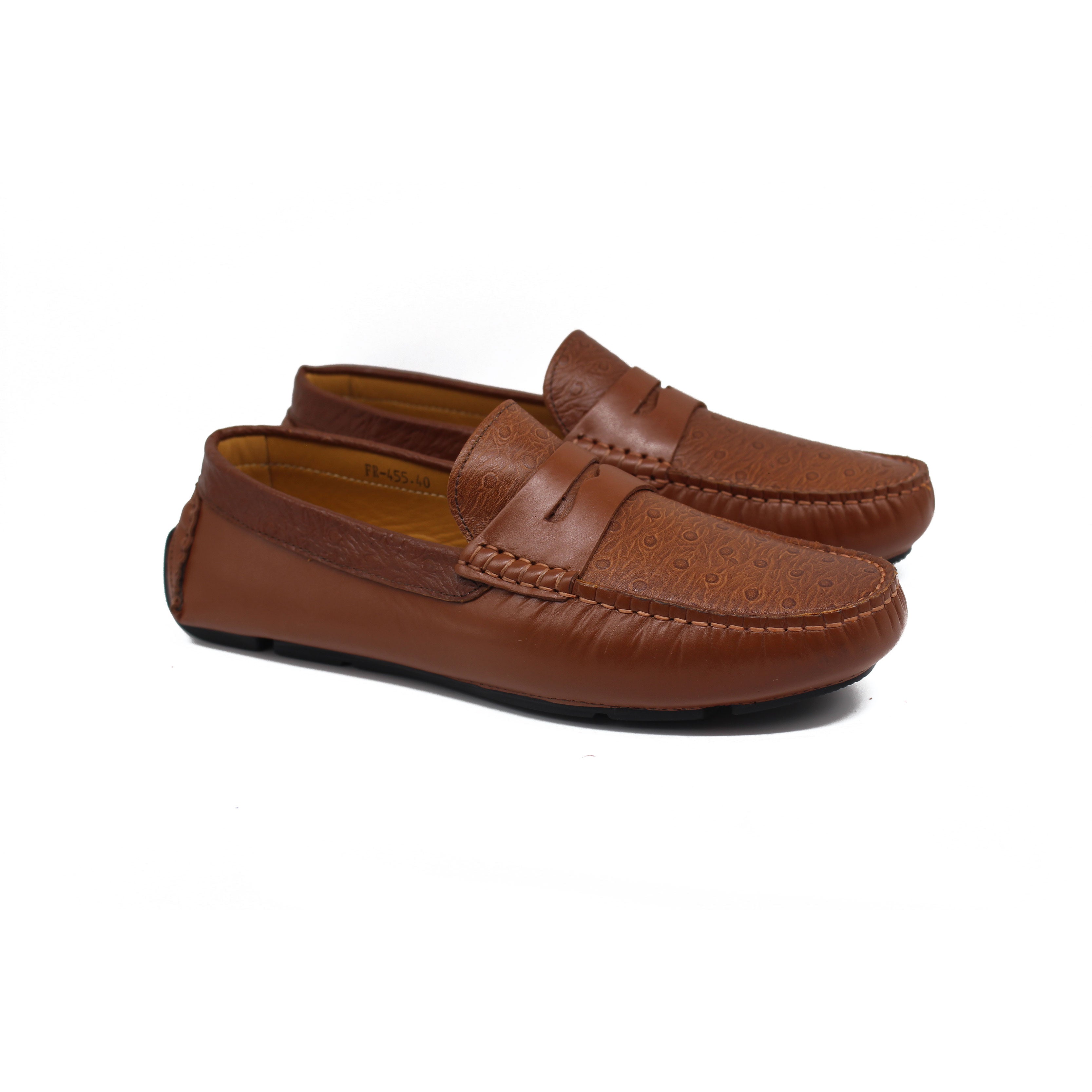 Mocassin en Cuir Ref : 455 Marron Clair Autruche