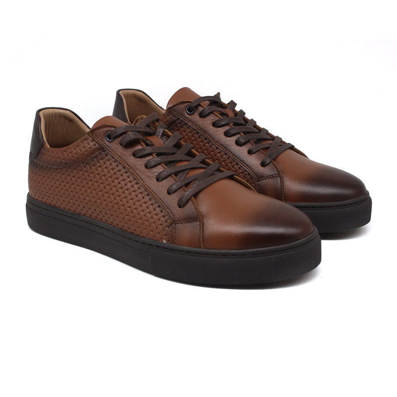 REF: 1528 BASKET EN CUIR MARRON FONCE