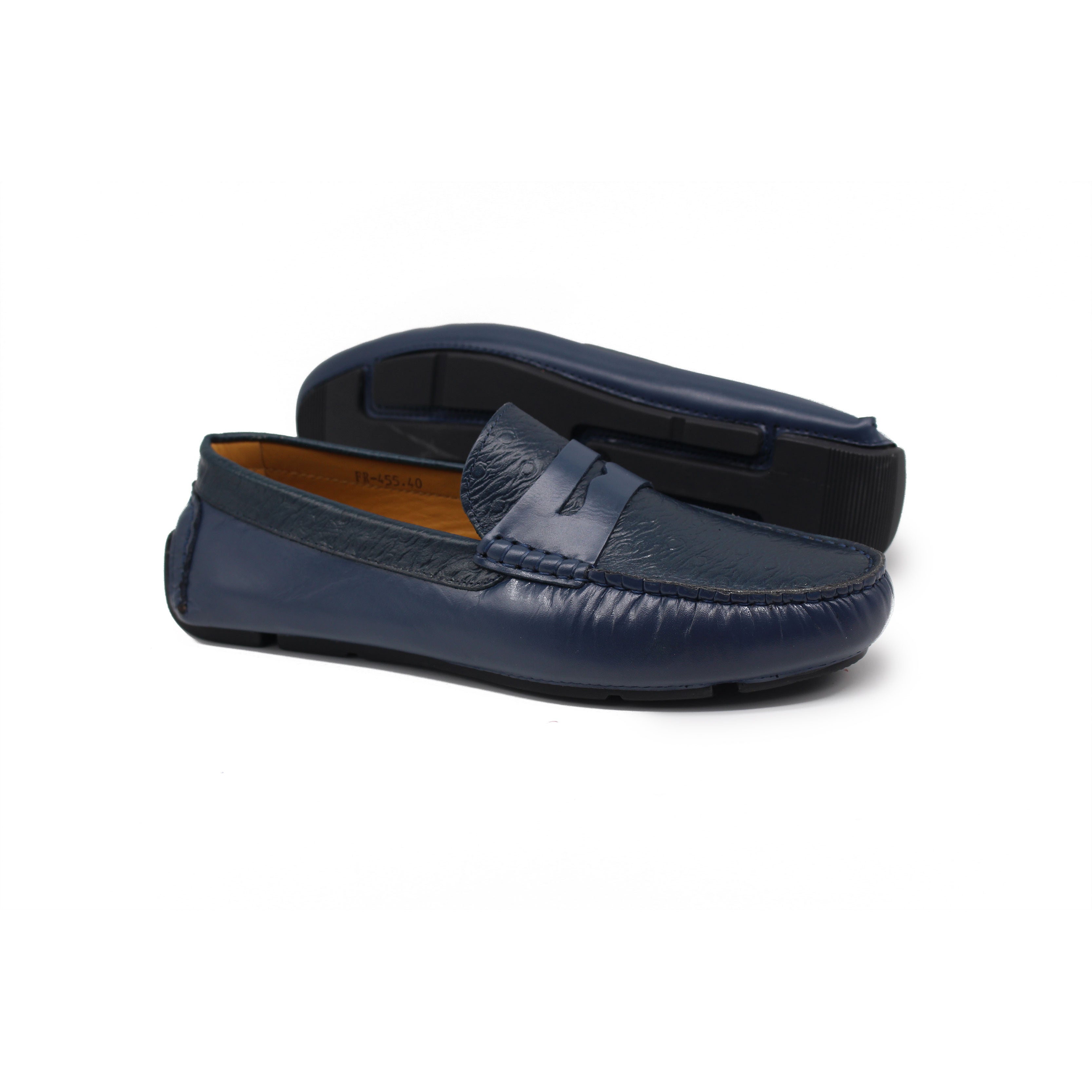 Mocassin en Cuir Ref : 455 Bleu Autruche