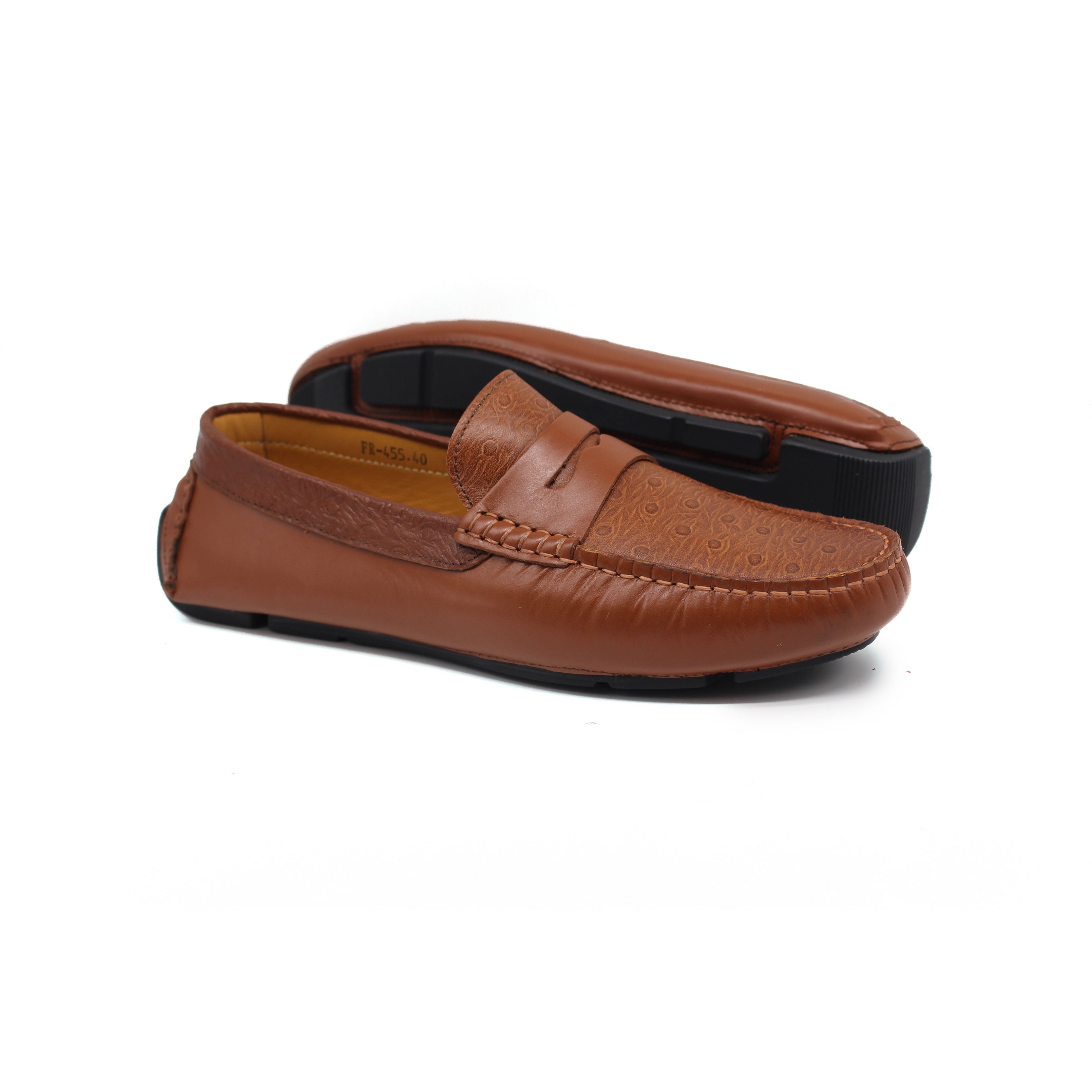 Mocassin en Cuir Ref : 455 Marron Clair Autruche
