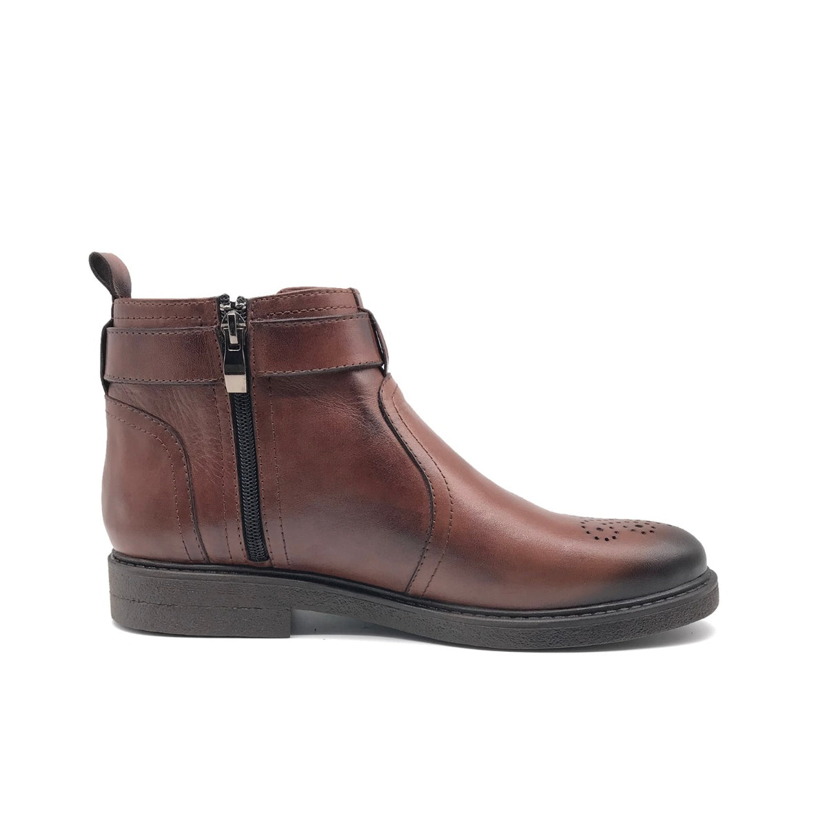 Ref: 6057 Bottine en Cuir Marron Chocolat pr23 - Shopilo Shoes