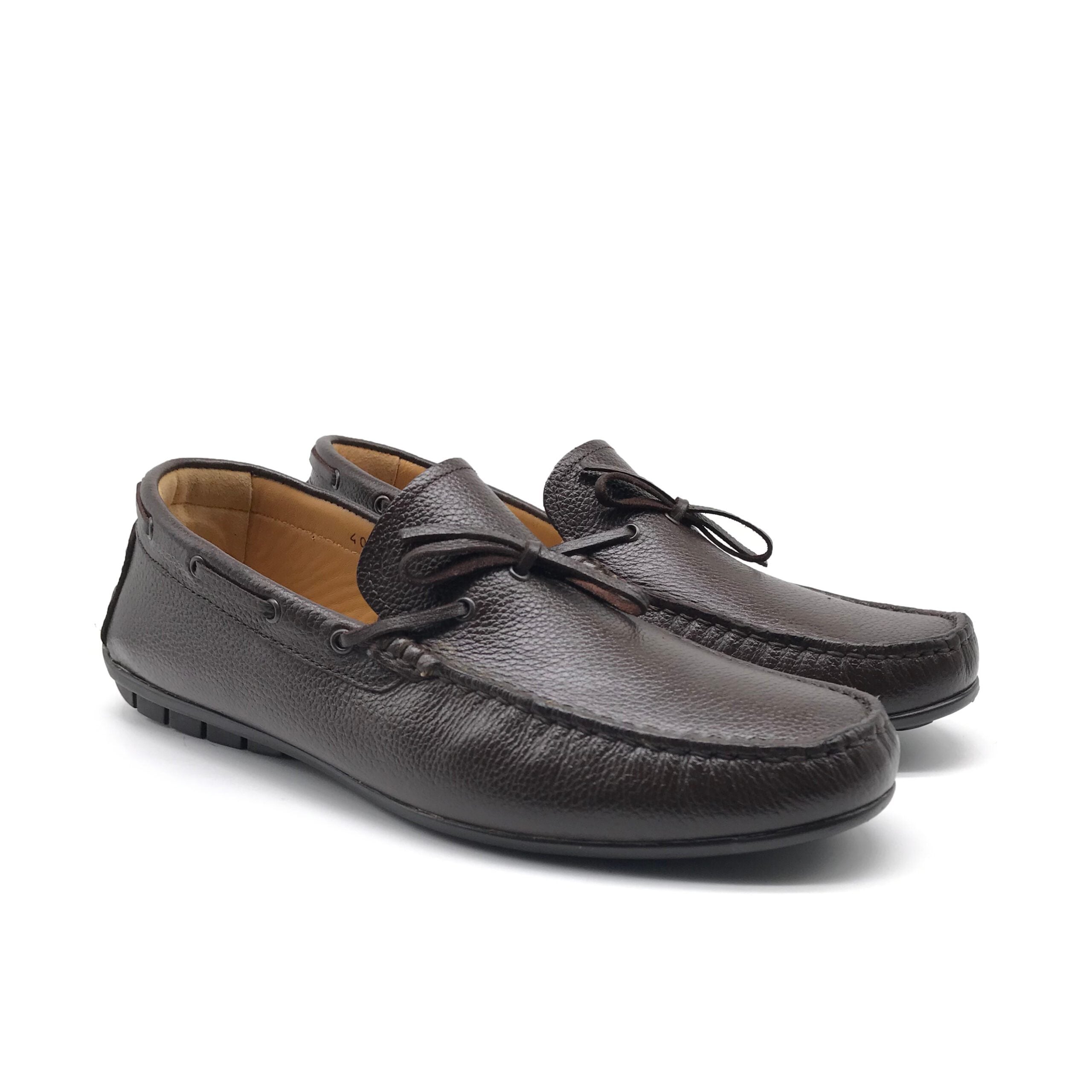 1047 Mocassin en Cuir Marron Fonce