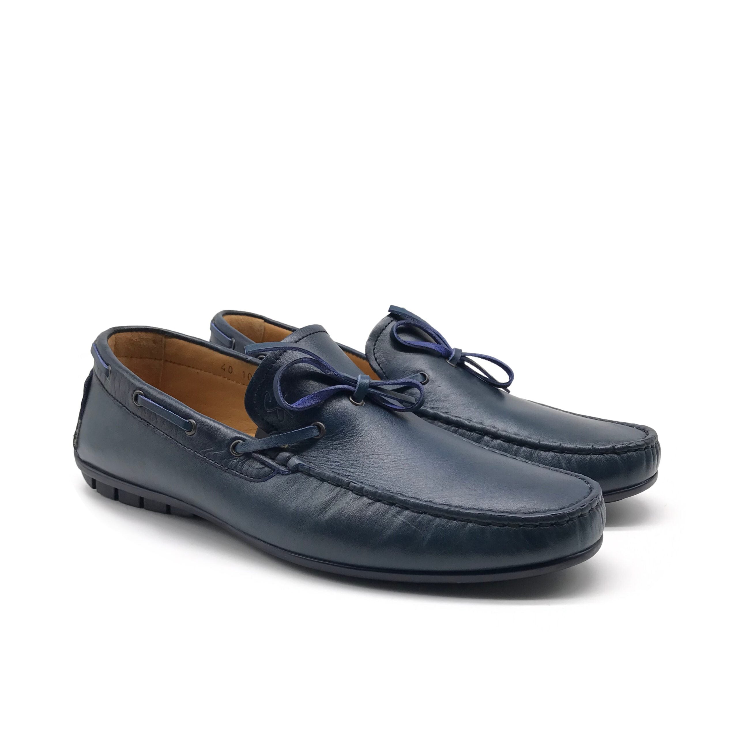 1047 Mocassin en Cuir Bleu