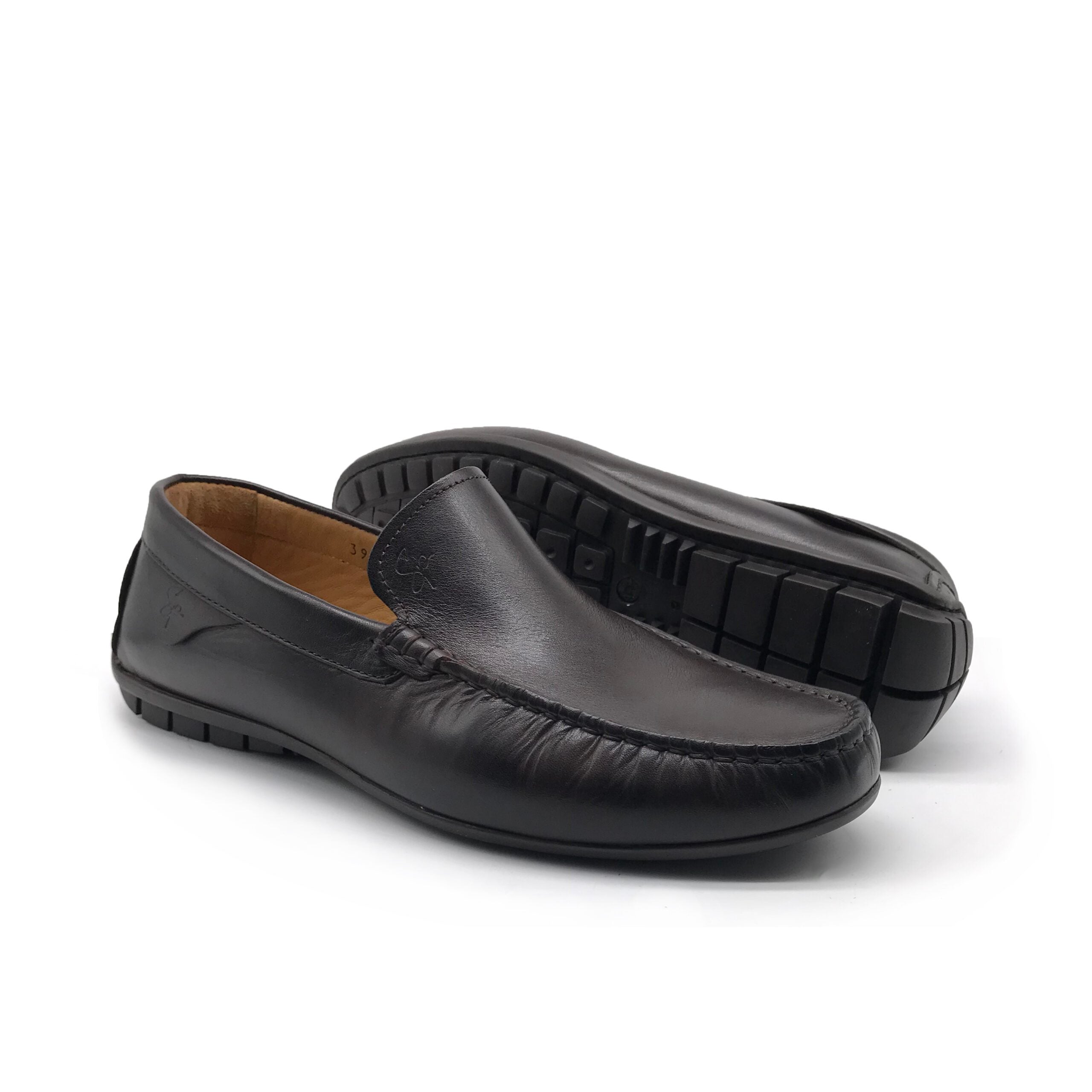 01047 Mocassin en Cuir  Marron Foncé