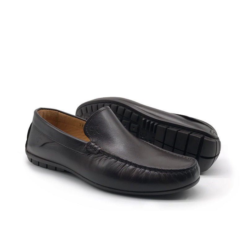 01047 Mocassin en Cuir  Marron Foncé