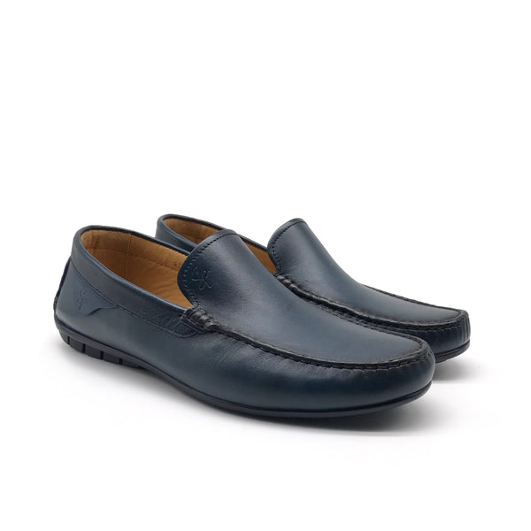 01047 Mocassin en Cuir Bleu