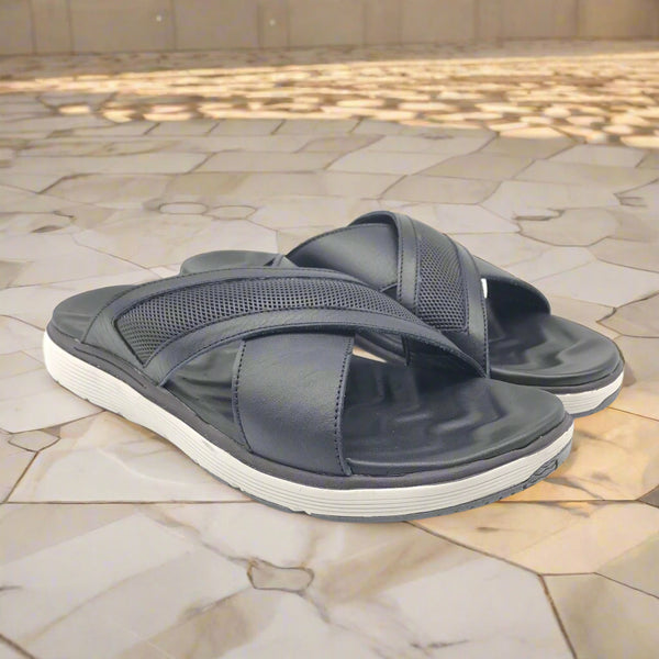 Sandales pour homme en cuir noir métallique élégante - Chaussures confortables été 2025